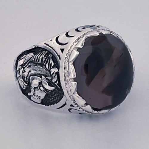 خاتم فضة رجالي بحجر عقيق يماني مصور طبيعي