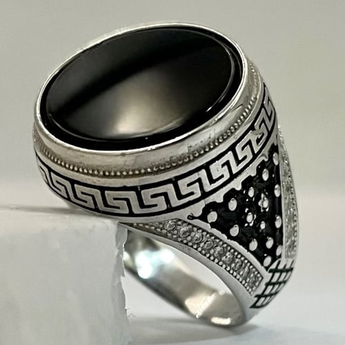 خاتم رجالي فضة حجر اونكس اسود
