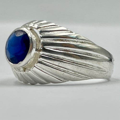 خاتم رجالي فضة حجر زركون ازرق