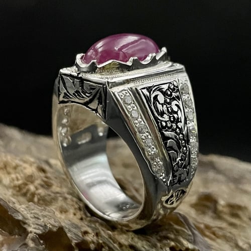 خاتم فضة رجالي بحجر ياقوت افريقي