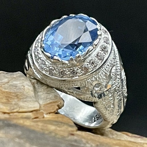 خاتم فضة رجالي بحجر توباز برازيلي لون سويسري