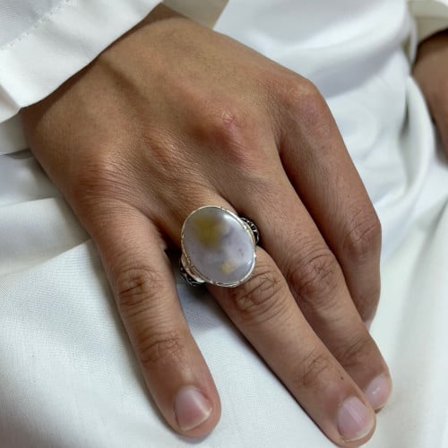 خاتم فضة رجالي بحجر عقيق يماني