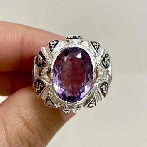 خاتم فضة رجالي بحجر اماتيست ( جمشت )