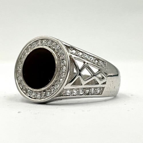 خاتم رجالي فضه مينا لون بني