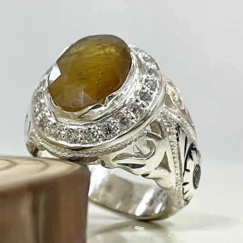 خاتم فضة رجالي بحجر زفير اصفر افريقي