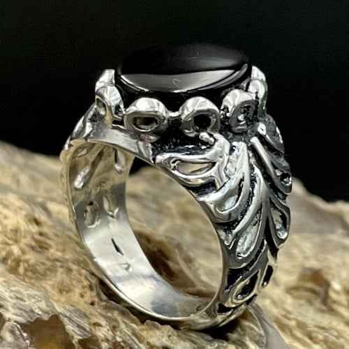 خاتم فضة رجالي بحجر شفة افريقي