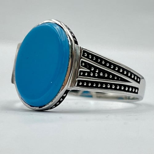 خاتم رجالي فضة حجر اونكس ازرق