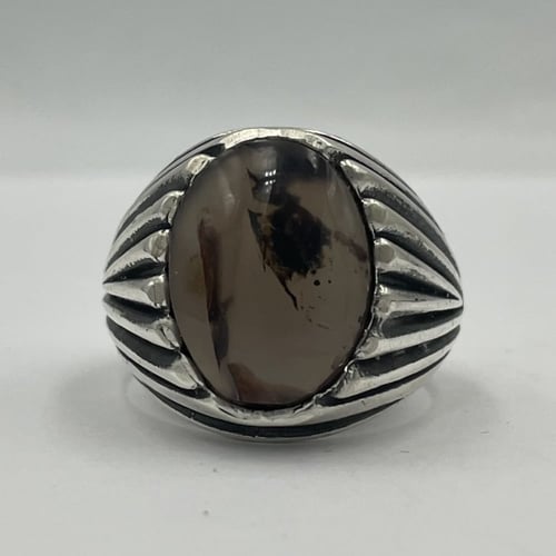 خاتم فضة رجالي بحجر عقيق يماني مصور