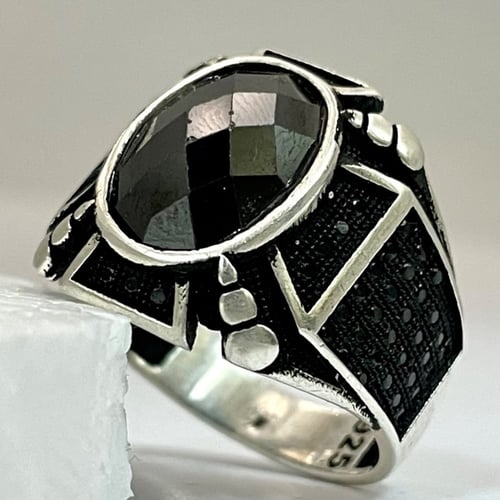 خاتم رجالي فضة حجر زركون اسود