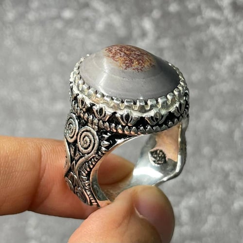 خاتم فضة رجالي بحجر عقيق سليماني طبيعي