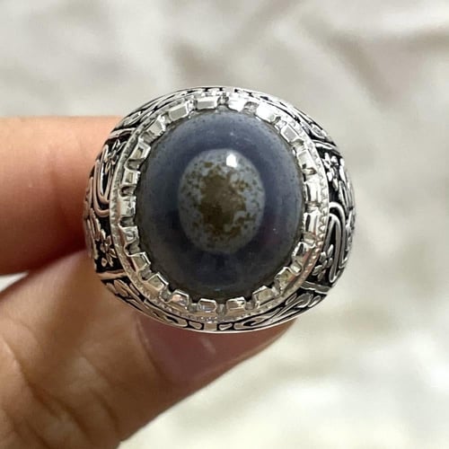 خاتم فضة رجالي بحجر عقيق سليماني يماني طبيعي