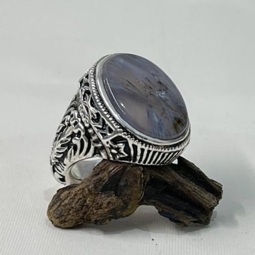خاتم فضة رجالي بحجر عقيق مسماري طبيعي