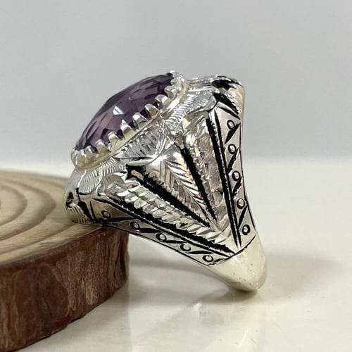 خاتم فضة رجالي بحجر اماتيست ( جمشت )