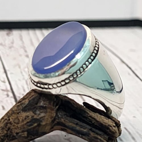 خاتم فضة رجالي بحجر عقيق يماني ازرق