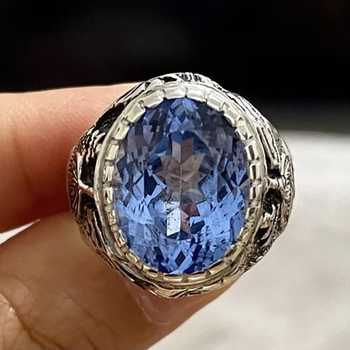 خاتم فضة رجالي بحجر توباز برازيلي لون لندني