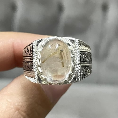 خاتم فضة رجالي بحجر در مسماري طبيعي