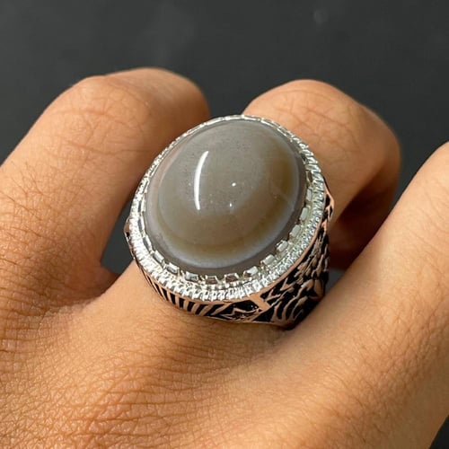 خاتم فضة رجالي بحجر عقيق سليماني طبيعي