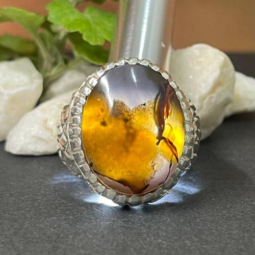 خاتم فضة رجالي بحجر عقيق مصور يماني طبيعي