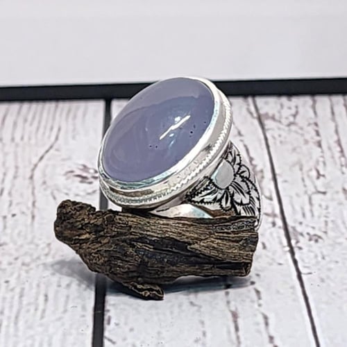 خاتم فضة رجالي بحجر عقيق يماني سوسني طبيعي