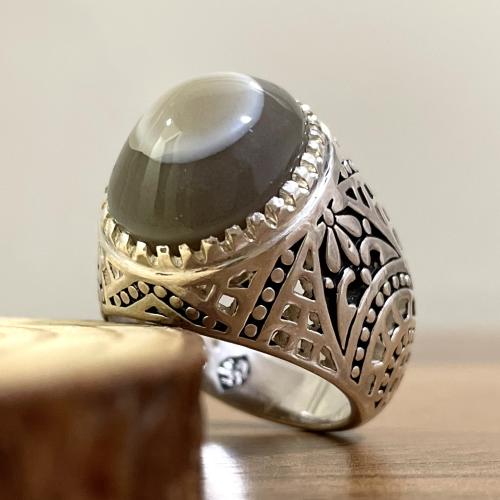 خاتم فضة رجالي بحجر عقيق سليماني طبيعي
