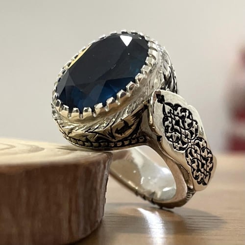 خاتم فضة رجالي بحجر توباز