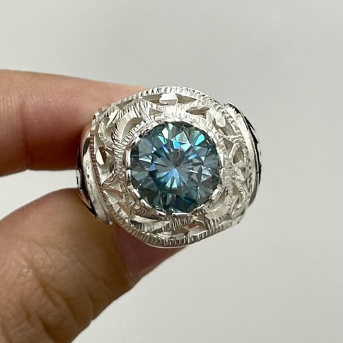 خاتم فضة رجالي بحجر موزنايت بصلابة الالماس