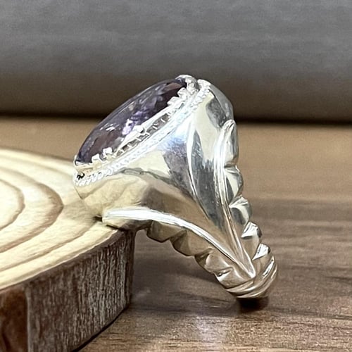 خاتم فضة رجالي بحجر اماتيست ( جمشت )