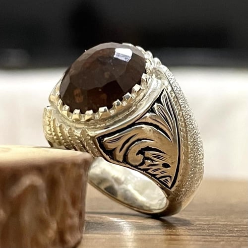 خاتم فضة رجالي بحجر عقيق جبل احد