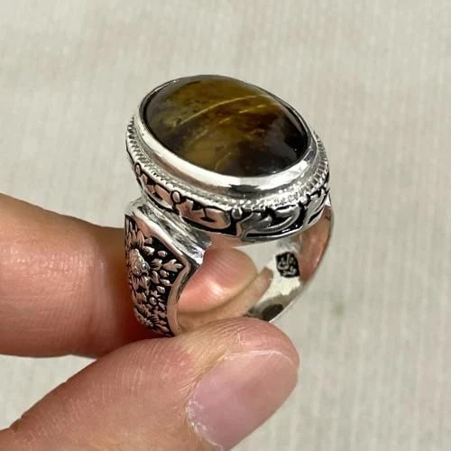 خاتم فضة رجالي تايجر ( عين النمر )