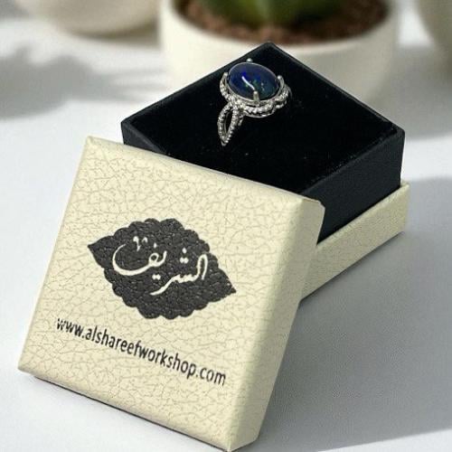 خاتم فضة نسائي بحجر اوبال اثيوبي طبيعي