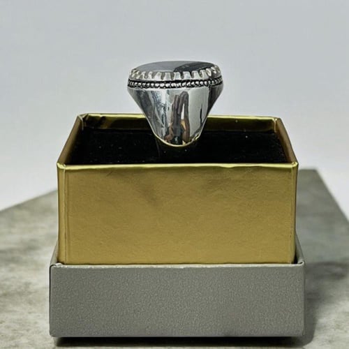 خاتم فضة رجالي بحجر عقيق مصور يماني طبيعي