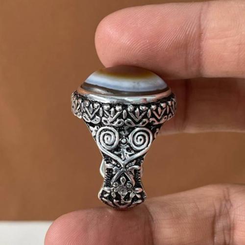 خاتم فضة رجالي بحجر خرزة التبت