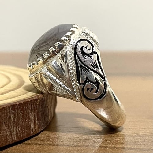 خاتم فضة رجالي بحجر عقيق مسماري طبيعي