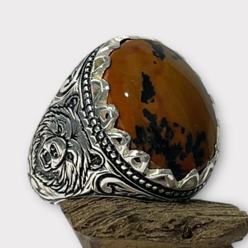 خاتم فضة رجالي بحجر الدم اليماني