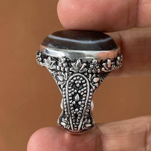 خاتم فضة رجالي بحجر خرزة التبت