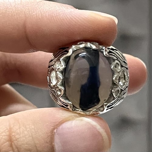 خاتم فضة رجالي بحجر عقيق مصور يماني طبيعي