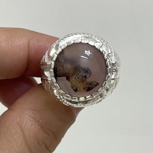 خاتم فضة رجالي بحجر عقيق يماني مشجر طبيعي