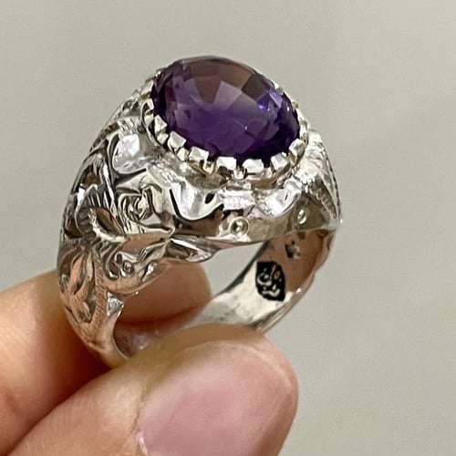 خاتم فضة رجالي بحجر اماتيست ( جمشت )