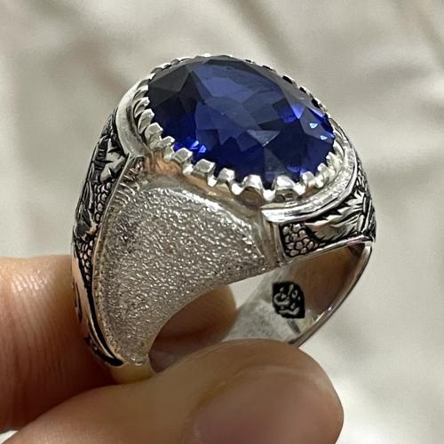 خاتم فضة رجالي بحجر زفير تايلندي