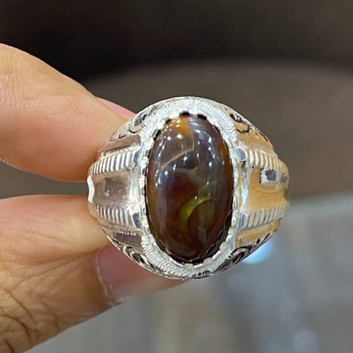 خاتم فضة رجالي بحجر عقيق مكسيكي طبيعي