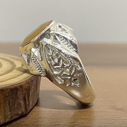 خاتم فضة رجالي بحجر زفير اصفر افريقي