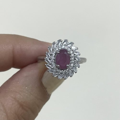 خاتم فضة نسائي ياقوت افريقي مرصع زركون سويسري