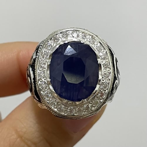خاتم فضة رجالي بحجر زفير افريقي مرصع موزنايت