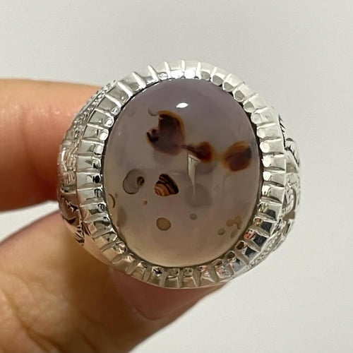 خاتم فضة رجالي بحجر عقيق يماني مصور طبيعي