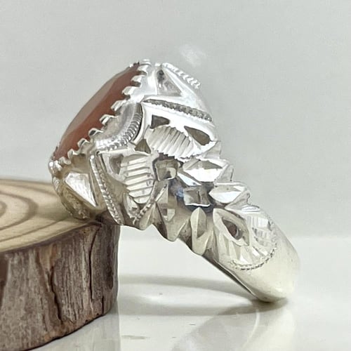 خاتم فضة رجالي بحجر زفير اصفر افريقي