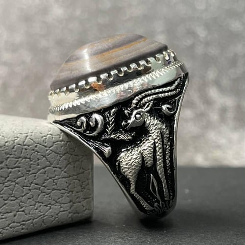 خاتم فضة رجالي بحجر عقيق سليماني طبيعي