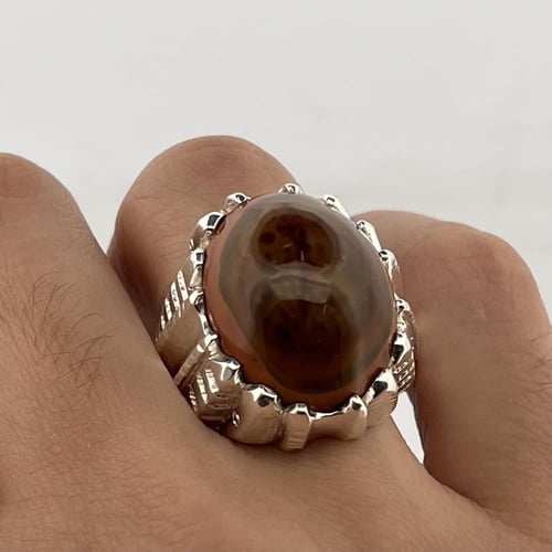 خاتم فضة رجالي بحجر عقيق سليماني طبيعي