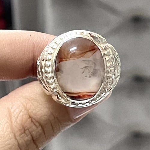 خاتم فضة رجالي بحجر عقيق يماني مصور طبيعي