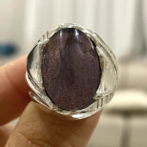 خاتم فضة رجالي بحجر يولايت يماني طبيعي