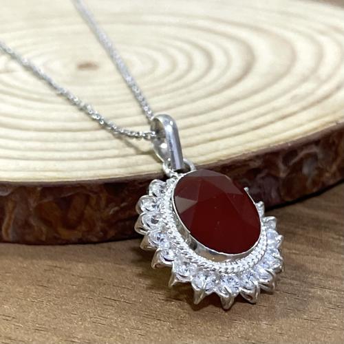 قلادة فضة نسائية بحجر عقيق مشمشي يماني طبيعي كريست...